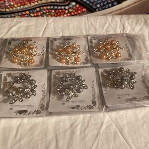 12 PIECES Elegant Gold and Silver Pearl Brooch Set